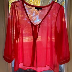 Sheer chiffon long sleeve blouse; gorgeous watermelon color